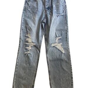 *No boundaries Women's Size 5 Mom Jeans High Waist Distressed Light Wash Denim